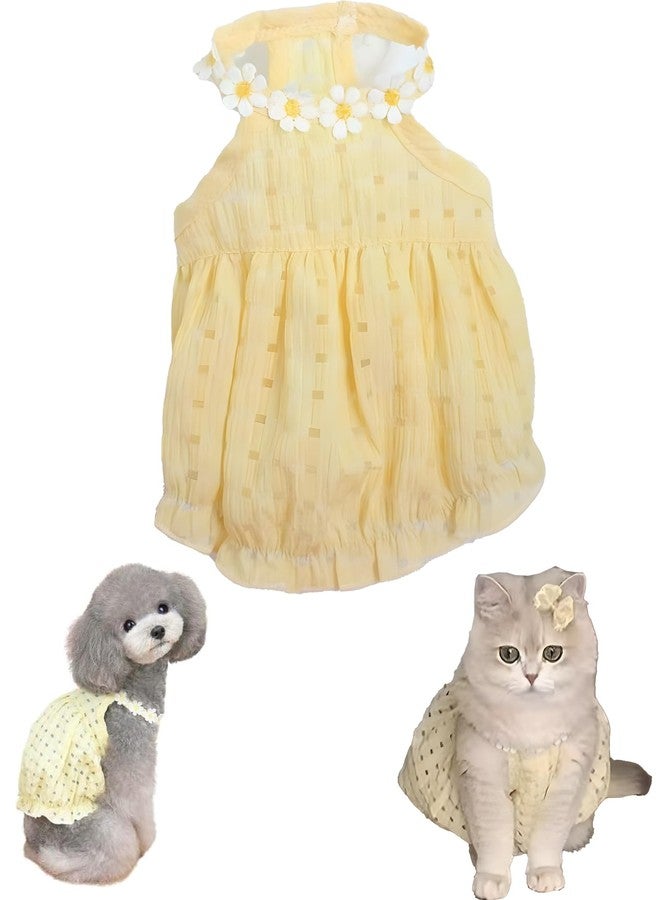 VayuSrot Cat Dress, Dog Dress, Yellow Pet Dress for Small Cats and Dogs, Comfortable Winter Outfit for Special Occasions, Photography, Social Media, Fits Pets 8-11 Jin, Back Length 35cm, Chest 45cm - Image 1