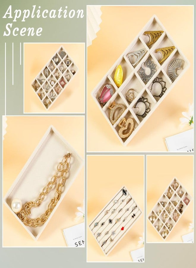 SOFPLATE 2Pcs 5 x 8.3 Inch Stackable Jewelry Trays Earring Holder Organizer Antique White 15 Grids Velvet Dresser Jewelry Drawer with Removable Divider for Bracelet Ring Watch Trinket Display Showcase - Image 5