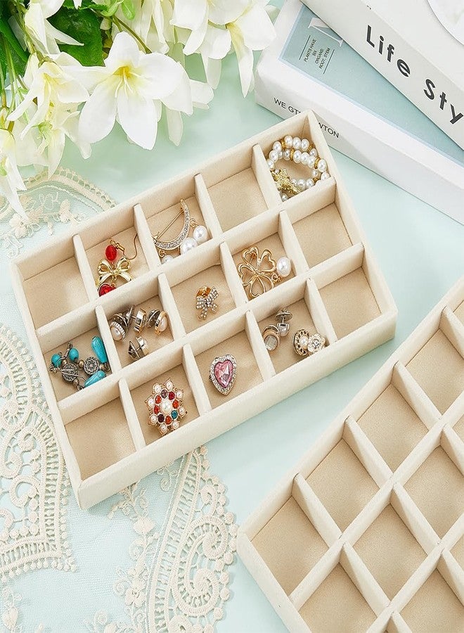 SOFPLATE 2Pcs 5 x 8.3 Inch Stackable Jewelry Trays Earring Holder Organizer Antique White 15 Grids Velvet Dresser Jewelry Drawer with Removable Divider for Bracelet Ring Watch Trinket Display Showcase - Image 3