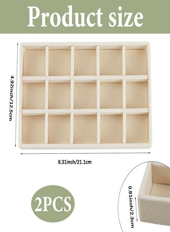 SOFPLATE 2Pcs 5 x 8.3 Inch Stackable Jewelry Trays Earring Holder Organizer Antique White 15 Grids Velvet Dresser Jewelry Drawer with Removable Divider for Bracelet Ring Watch Trinket Display Showcase - Image 2
