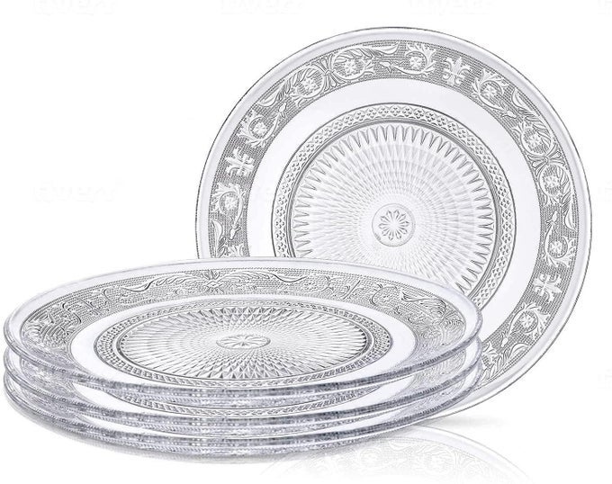 7 INCH CRYSTAL CLEAR GLASS PLATE SNACK PLATE SERVING PLATE ROUND CLEAR GLASS PLATE VINTAGE EMBOSSED DINNERWARE FOR CATERING EVENT DINNER PARTIESWEDDING 6 PCS