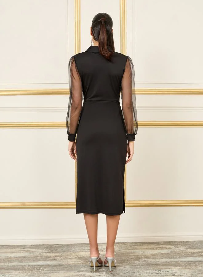 ستايلي Sheer Sleeve Midi Dress