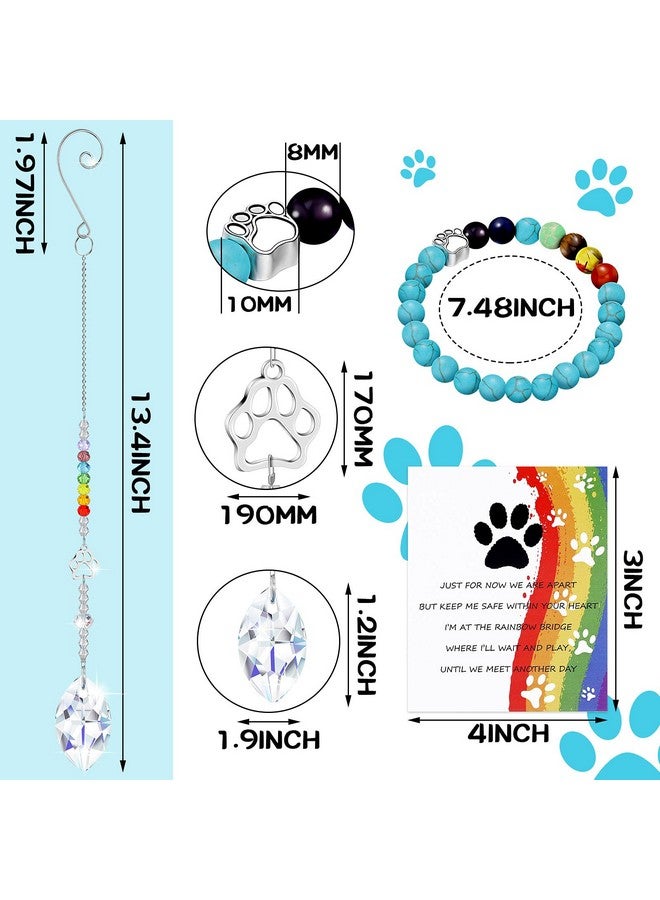 Junkin 3 Pcs Rainbow Bridge Pet Memorial Set Includes Rainbow Bridge Bracelet With Dog Paw Bead Pet Memorial Crystal Wind Chime Pet Sympathy Poem Card For Women Men Pet Lovers  - Image 2