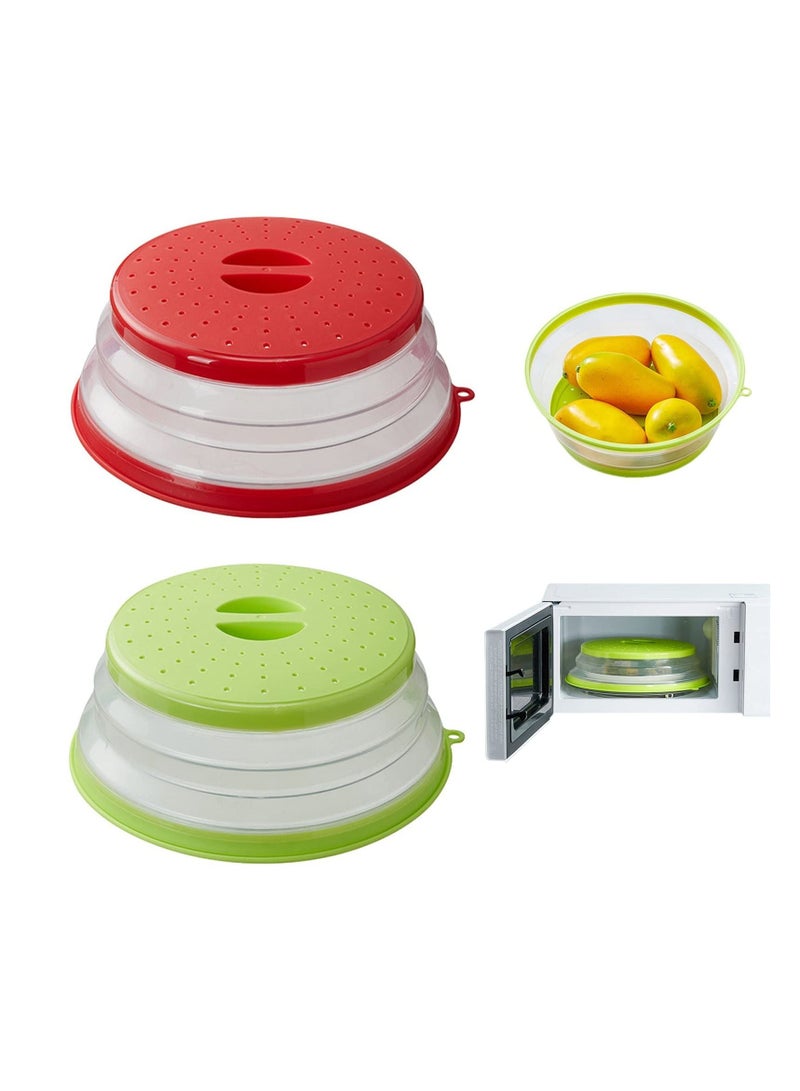 SYOSI [2 Pack]Microwave Splatter Cover Vented Collapsible Microwave Food Cover With Easy Grip Handle, Dishwasher-Safe, BPA-Free Silicone &amp; Plastic, 10.5&quot; Round - Image 1