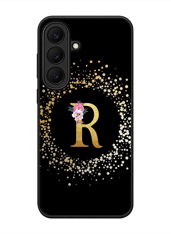 Stylizedd Rugged Case for Samsung Galaxy S26 FE- Slim Fit Hybrid Rubber Cover Floral Monogram - R (Black)