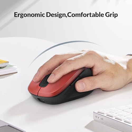 Rii Wireless Mouse Rechargeable, 2.4 GHz with USB Receiver, 1000/1200/1600 DPI, Ergonomic Grips, Silent Keys, Cordless Computer Mice for Laptop, PC, Desktop, Mac-Black&Red - Image 2