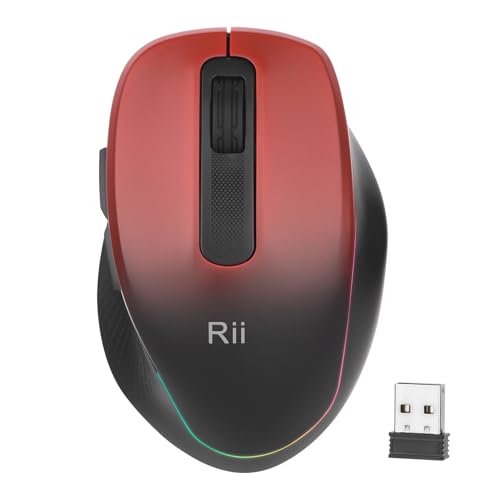 Rii Wireless Mouse Rechargeable, 2.4 GHz with USB Receiver, 1000/1200/1600 DPI, Ergonomic Grips, Silent Keys, Cordless Computer Mice for Laptop, PC, Desktop, Mac-Black&Red - Image 1