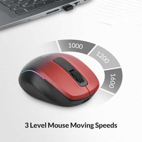 Rii Wireless Mouse Rechargeable, 2.4 GHz with USB Receiver, 1000/1200/1600 DPI, Ergonomic Grips, Silent Keys, Cordless Computer Mice for Laptop, PC, Desktop, Mac-Black&Red - Image 3