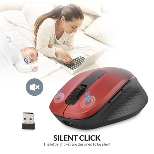 Rii Wireless Mouse Rechargeable, 2.4 GHz with USB Receiver, 1000/1200/1600 DPI, Ergonomic Grips, Silent Keys, Cordless Computer Mice for Laptop, PC, Desktop, Mac-Black&Red - Image 5