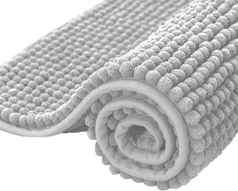 subrtex Chenille Bath Mats for Bathroom Extra Soft and Water Absorbent Non Slip Bath Rug Perfect Plush Carpet Mats for Tub, Shower (40×60cm, Light Grey) - Image 1
