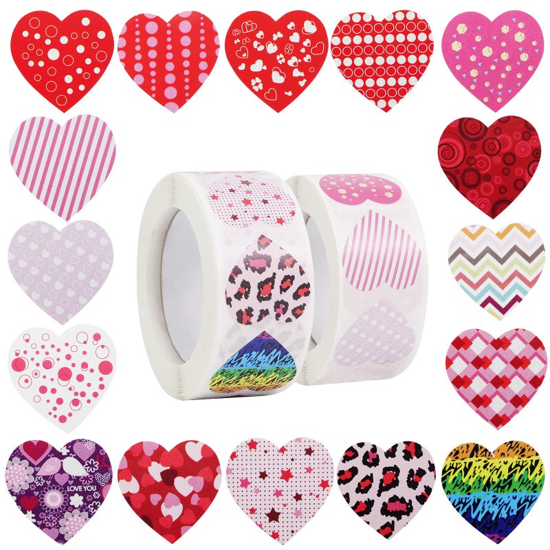 UOOEFUN 1000 Pieces Colorful Love Heart Stickers for Holiday Decorations Christmas Wedding 1 Inch 2 Rolls - Image 2