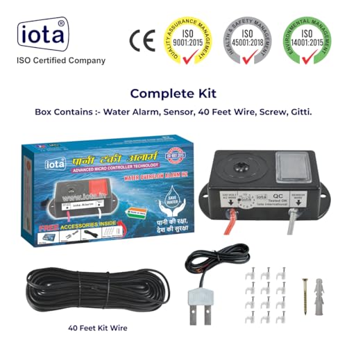 iota Water Tank Alarm Kit - Overflow Control Bell, 220V Powered, Human Voice, Includes Water Alarm, Sensor, 40 Feet Wire, Wire Clips, Gitti & Screws - Made in India - Image 4