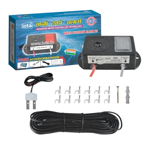 iota Water Tank Alarm Kit - Overflow Control Bell, 220V Powered, Human Voice, Includes Water Alarm, Sensor, 40 Feet Wire, Wire Clips, Gitti & Screws - Made in India - Image 1