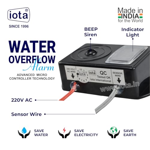 iota Water Tank Alarm Kit - Overflow Control Bell, 220V Powered, Human Voice, Includes Water Alarm, Sensor, 40 Feet Wire, Wire Clips, Gitti & Screws - Made in India - Image 3