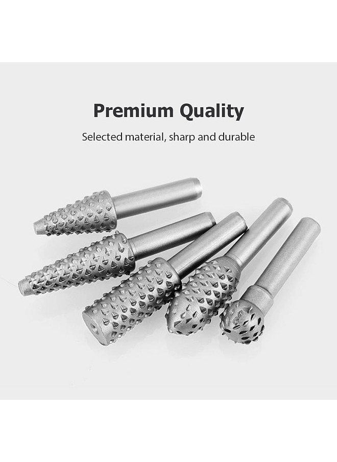 Generic - 5 PCS Rotary Burr Rasp Wood Plastic Carving File Woodworking Drill Bit 1/4-inch Round Shank Chisel Embossed Deburring Polishing Grinding Head - Image 1