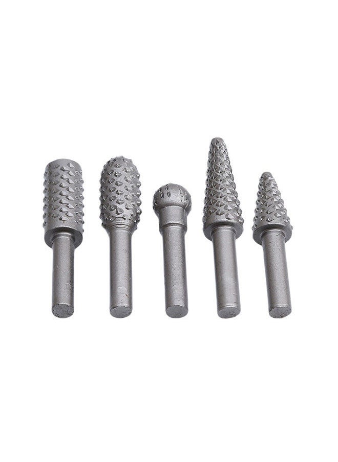 Generic - 5 PCS Rotary Burr Rasp Wood Plastic Carving File Woodworking Drill Bit 1/4-inch Round Shank Chisel Embossed Deburring Polishing Grinding Head - Image 1