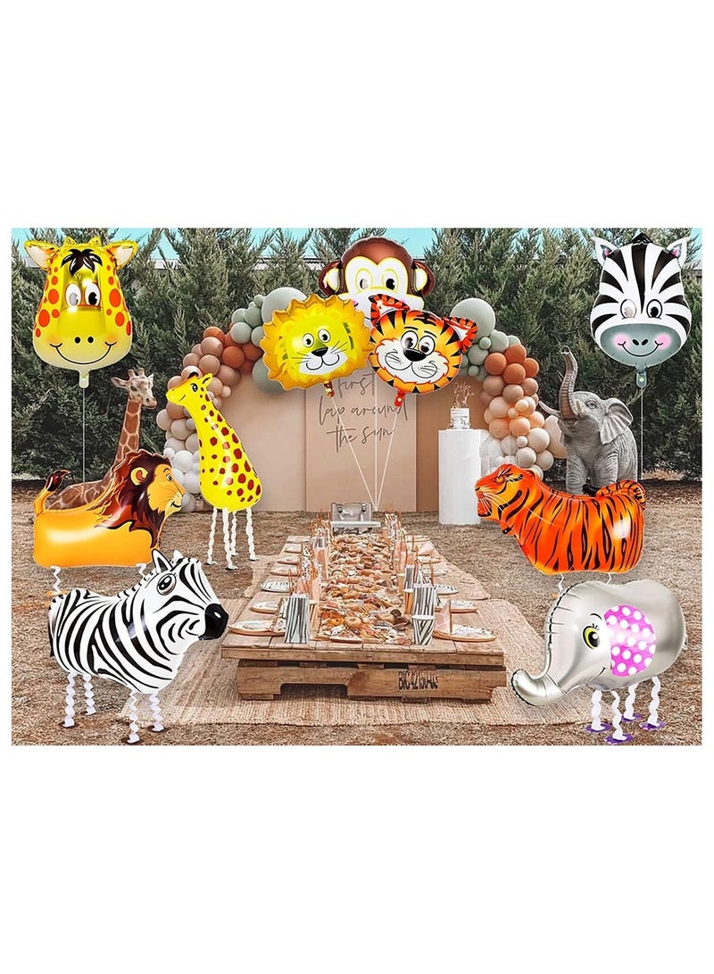 JOLLITY LLC بالونات حيوانات الغابة المتجولة المصنوعة من رقائق معدنية على شكل حيوانات حديقة حيوان عملاقة، فيل، حمار وحشي، زرافة، نمر لتزيين حفلات أعياد الميلاد (5 قطع) - Image 2