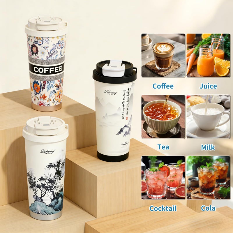 YCTMALL Black Insulated Leakproof 316 Stainless Steel Water Bottleï¼ŒCoffee Travel Mug with Straw And Flip Lidï¼ŒWith carrying rope,17.9oz large capacity For Office School Party Camping. - Image 4