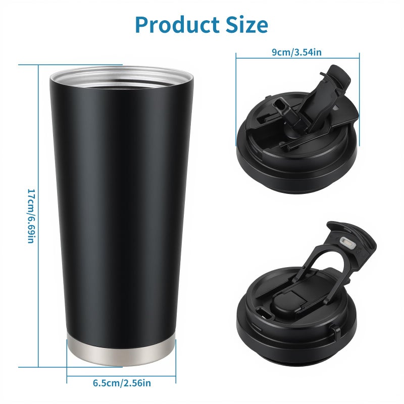 YCTMALL Black Insulated Leakproof 316 Stainless Steel Water Bottleï¼ŒCoffee Travel Mug with Straw And Flip Lidï¼ŒWith carrying rope,17.9oz large capacity For Office School Party Camping. - Image 2