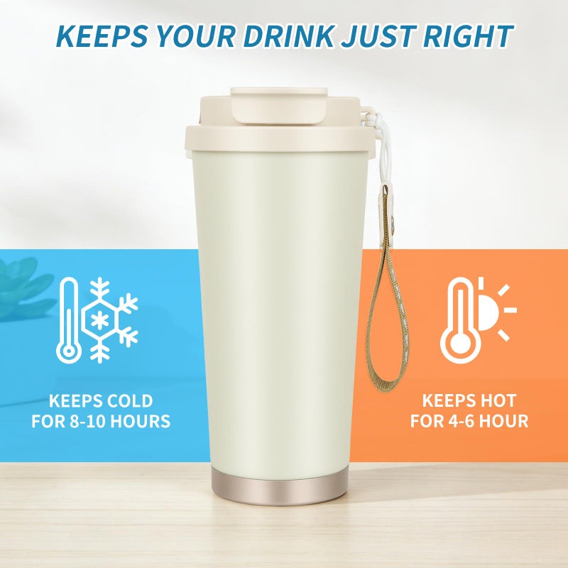 YCTMALL Black Insulated Leakproof 316 Stainless Steel Water Bottleï¼ŒCoffee Travel Mug with Straw And Flip Lidï¼ŒWith carrying rope,17.9oz large capacity For Office School Party Camping. - Image 5