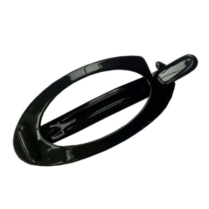 Parcelona French Small Plain Oval Black Ponytail Holder No Metal Hair Clip Barrette