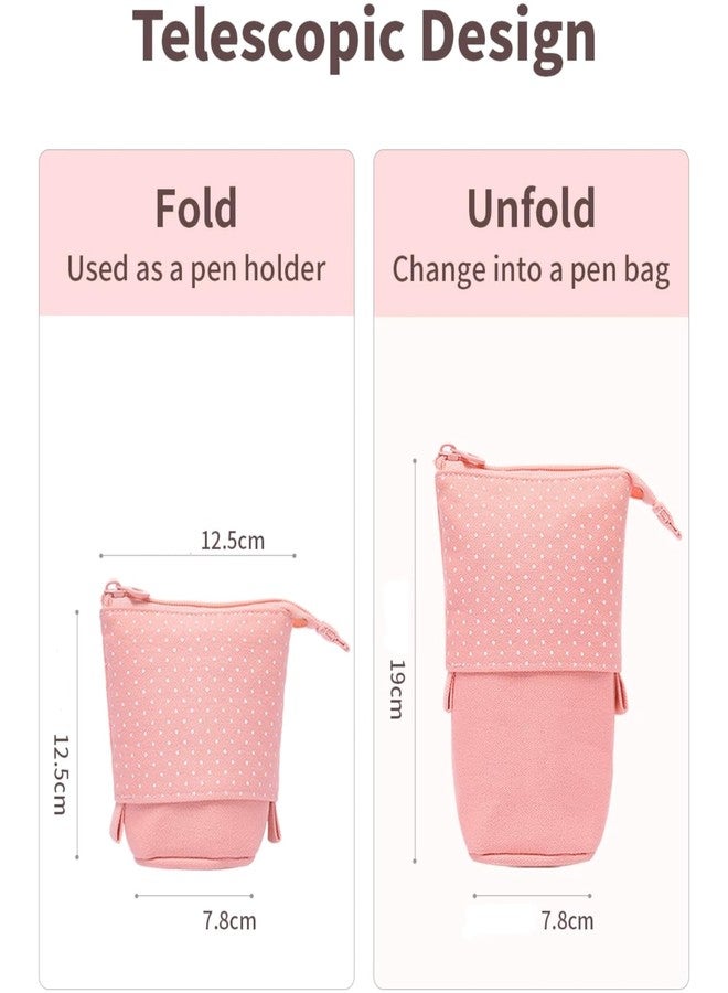 Storite Standing Up Pencil Case Stationery Items for Girls and Boys Canvas Bags Pen Pencil Pouch Case for School College & Office,Cute Stationary Box Organizer for Daily Use,Gifts for Kids - Pink - Image 2