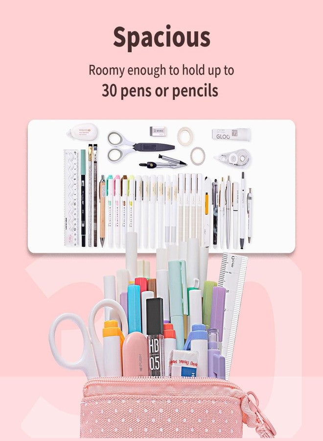 Storite Standing Up Pencil Case Stationery Items for Girls and Boys Canvas Bags Pen Pencil Pouch Case for School College & Office,Cute Stationary Box Organizer for Daily Use,Gifts for Kids - Pink - Image 3