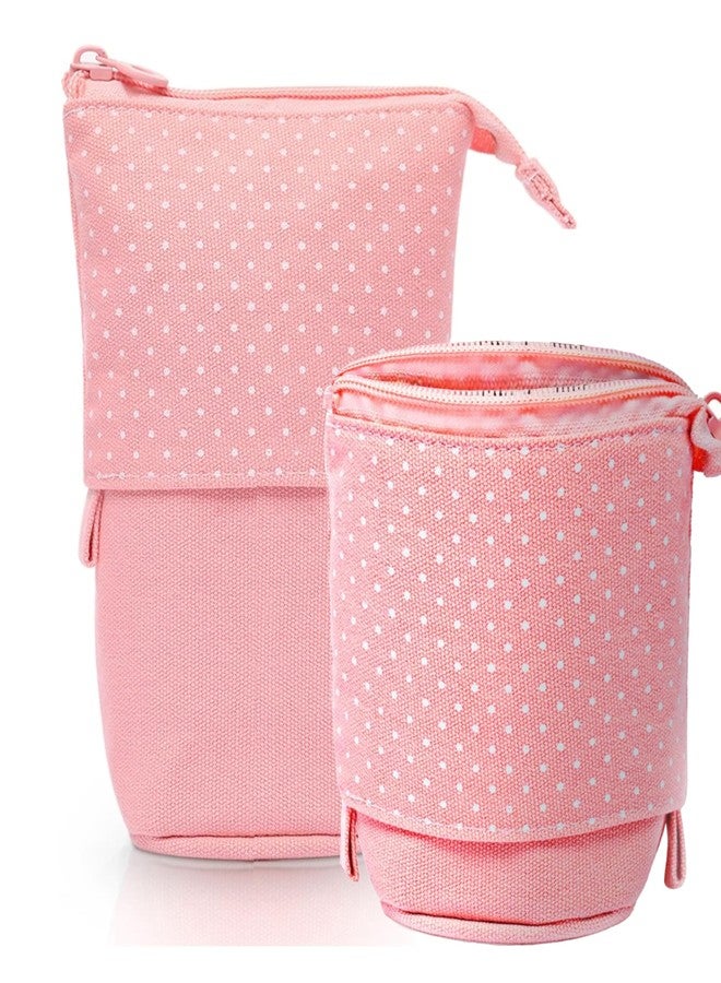 Storite Standing Up Pencil Case Stationery Items for Girls and Boys Canvas Bags Pen Pencil Pouch Case for School College & Office,Cute Stationary Box Organizer for Daily Use,Gifts for Kids - Pink - Image 1