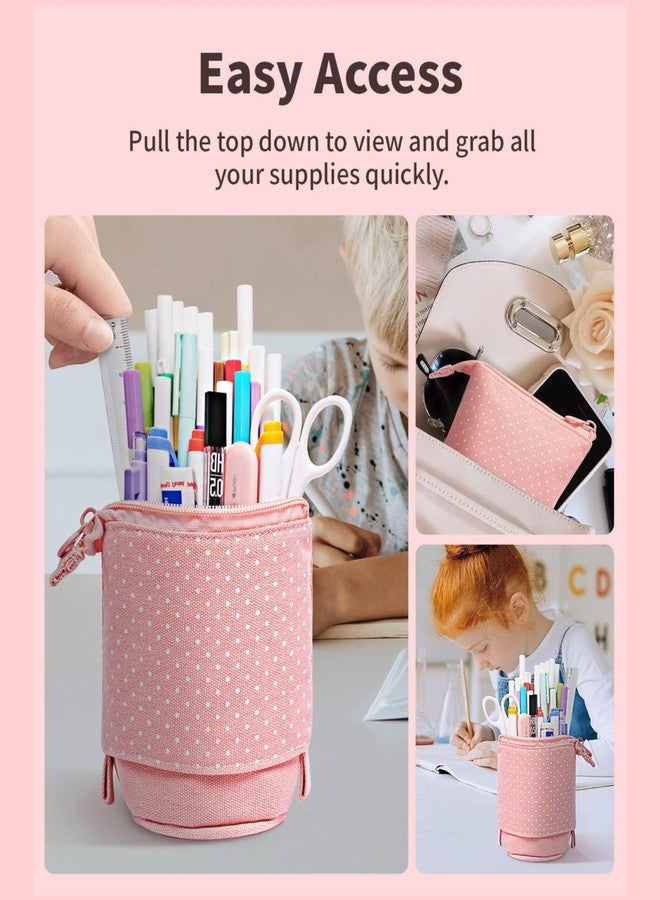 Storite Standing Up Pencil Case Stationery Items for Girls and Boys Canvas Bags Pen Pencil Pouch Case for School College & Office,Cute Stationary Box Organizer for Daily Use,Gifts for Kids - Pink - Image 5