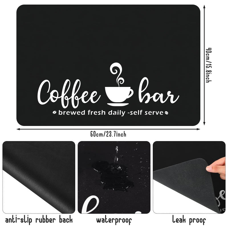 Queekay coffee bar mat 24" x 16" coffee mat for countertop coffee placemats coffee bar accessories coffee pot mat Hide Stain Rubber Backed Absorbent Dish Drying Mat(Black,Stylish Style) - Image 5