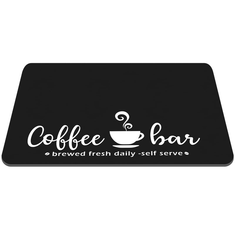 Queekay coffee bar mat 24" x 16" coffee mat for countertop coffee placemats coffee bar accessories coffee pot mat Hide Stain Rubber Backed Absorbent Dish Drying Mat(Black,Stylish Style) - Image 1