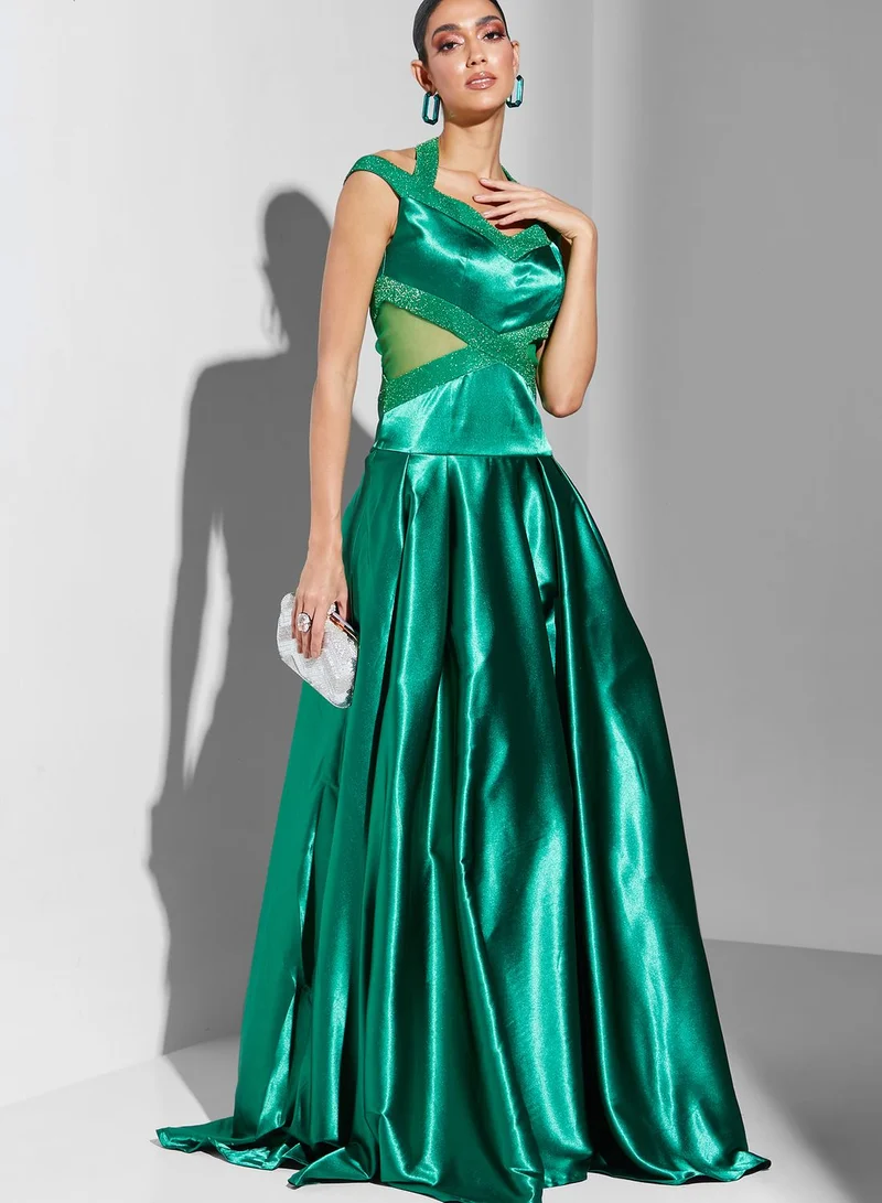 RVVIVA Emerald Satin Gown