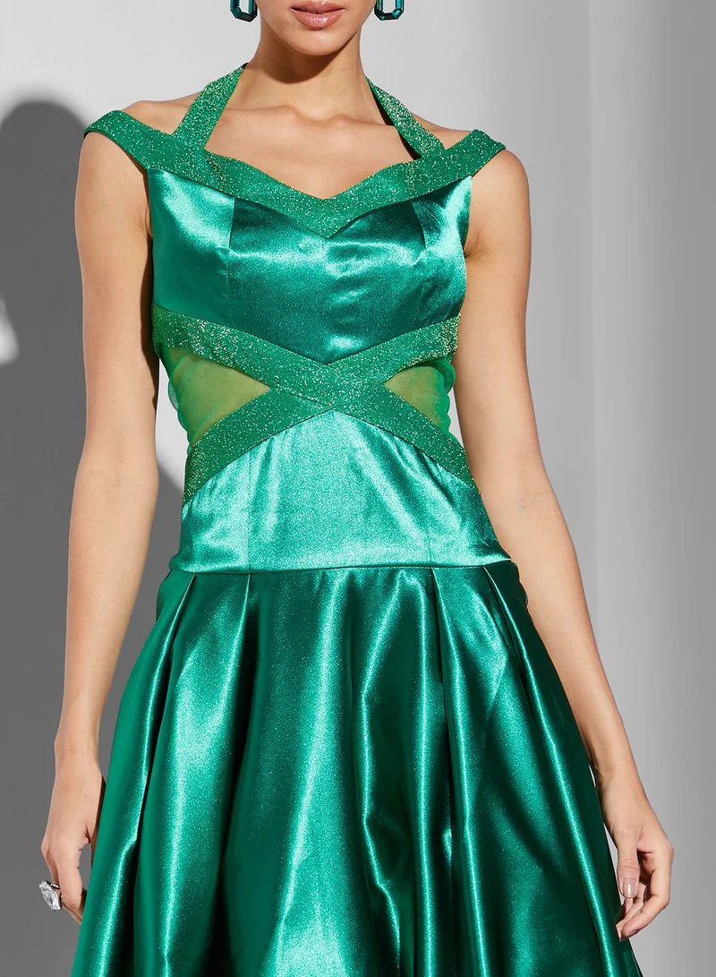 RVVIVA Emerald Satin Gown