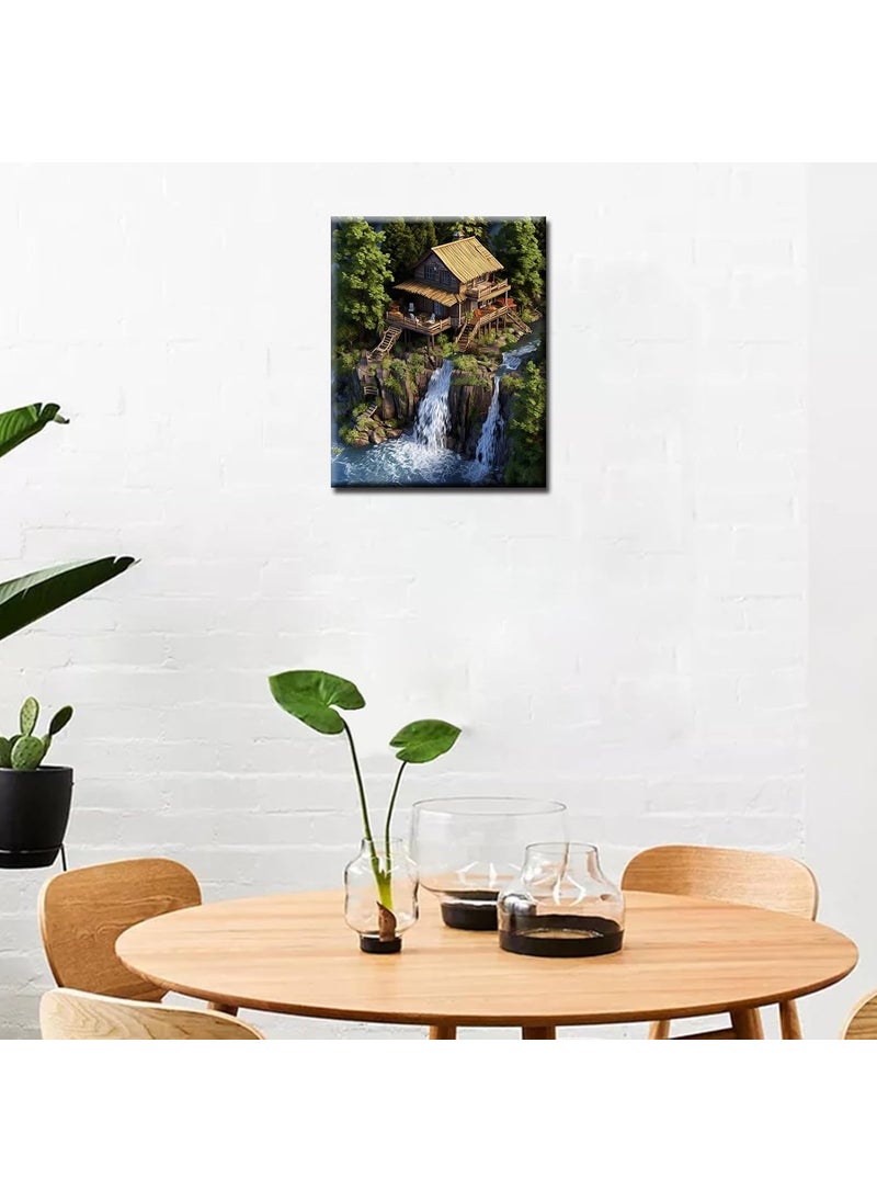 Tucocoo Forest Cabin and Waterfall Digital Painting Kits for Adults Kids Exquisite Huts Painting by Numbers Set of Assorted Color Oil Painting Kit and Brush Accessories 16x20 inch Canvas Good for Home Decor  - Image 3