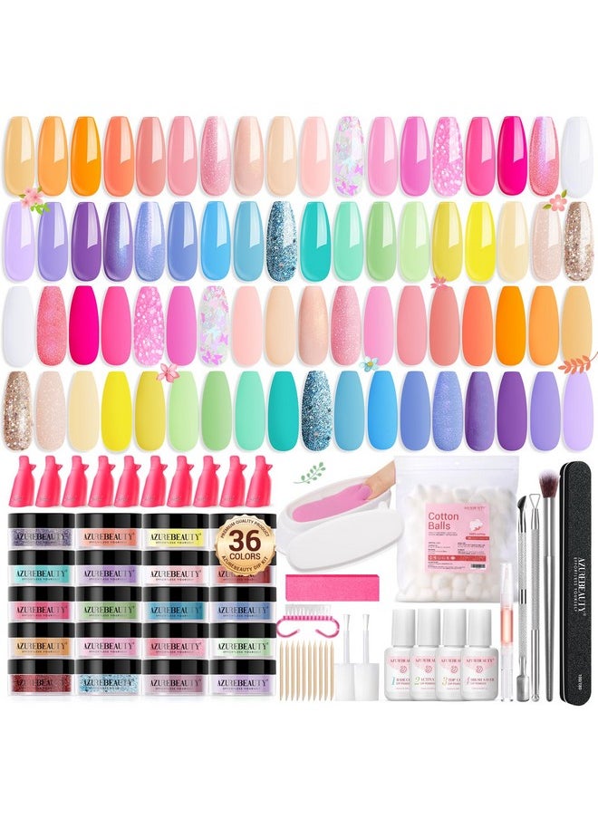 AZUREBEAUTY 170Pcs Dip Powder Nail Kit Starter Spring Summer 36 Colors Pink Purple Blue Yellow Dip Powder Liquid Set With Topbase Coat Activator & Removal Accessories Set For French Nails Art Gifts  - Image 1