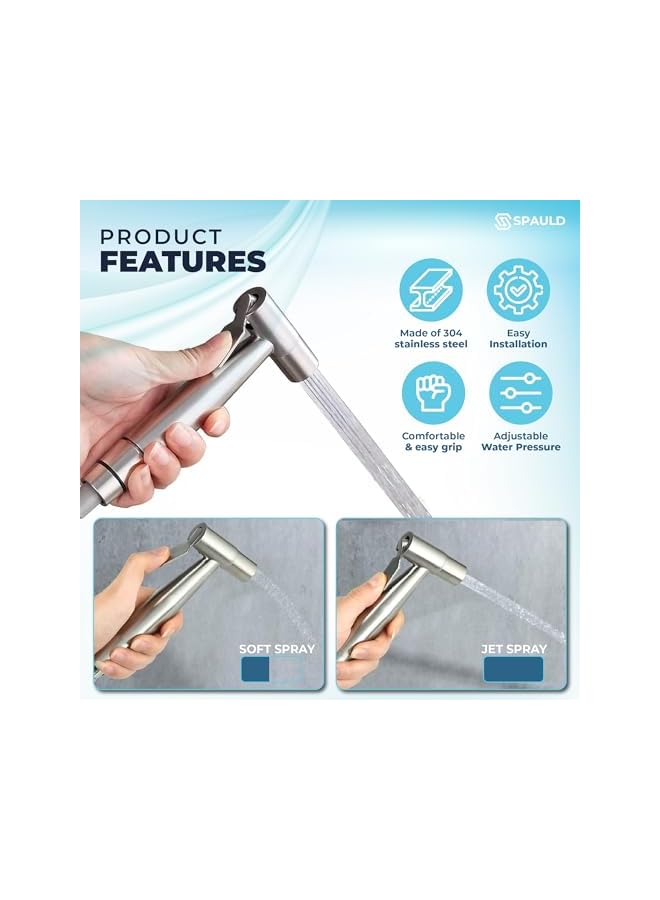 The Bros Handheld Toilet Bidet Sprayer, Jet Sprayer Kit, Muslim Shower for Toilet, Shattaf, Stainless Steel Faucet Bidet Sprayer Set, Healthy diaper for Sprayer Toilet (Style 1) - Image 3