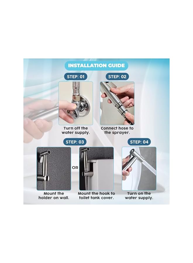 The Bros Handheld Toilet Bidet Sprayer, Jet Sprayer Kit, Muslim Shower for Toilet, Shattaf, Stainless Steel Faucet Bidet Sprayer Set, Healthy diaper for Sprayer Toilet (Style 1) - Image 5