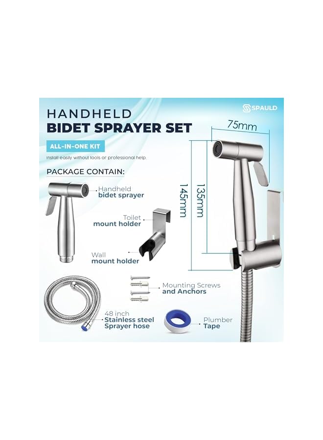 The Bros Handheld Toilet Bidet Sprayer, Jet Sprayer Kit, Muslim Shower for Toilet, Shattaf, Stainless Steel Faucet Bidet Sprayer Set, Healthy diaper for Sprayer Toilet (Style 1) - Image 2