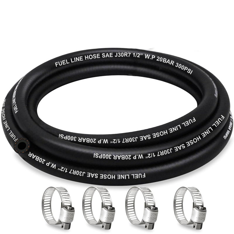 HOUSN HOUSUN Fuel Line 12 Inch ID Fuel Hose 5FT J30R7 Fuel Line Hose NBR with 4 Clamps - Image 3