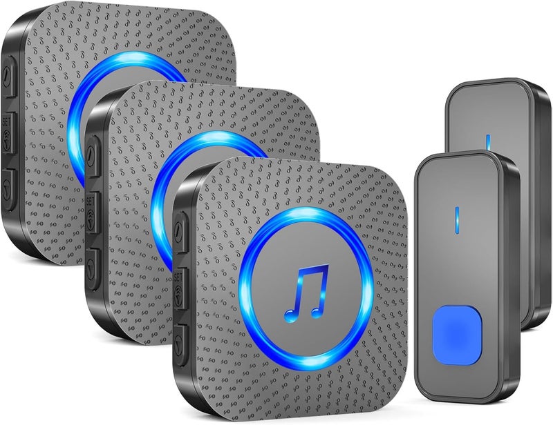 SURFOU Wireless Doorbell with 3 receivers 2 Buttons,IP55 Waterproof Doorbell,1300 FT/400M Remote Doorbell,55 Chimes 5 Volume,Colorful LED Flashing,110 db Loud Volume,For Home/Classroom - Image 1