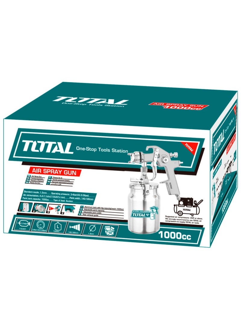 TOTAL HVLP Air Spray Gun - 1000cc, Adjustable Nozzle, Multiple Connectors - Image 4