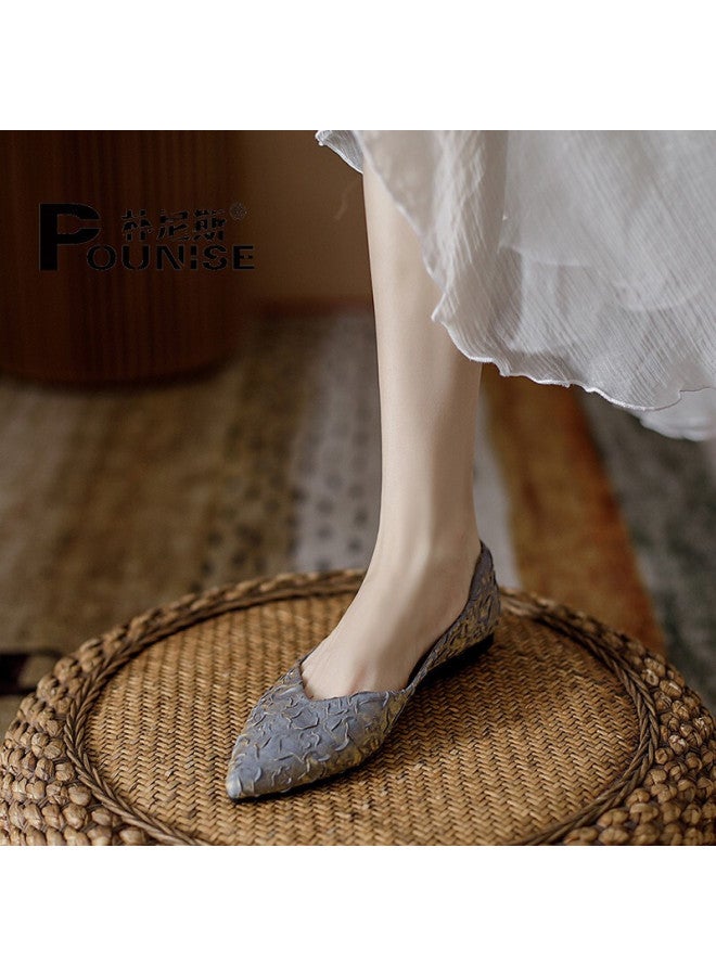 Pounise Women's Flats, Korean Style Versatile Elegant Shallow Mouth Large Size Boat Shoes Flat Soft Small Size Women's Shoes Pqm-07 Purple 36/230