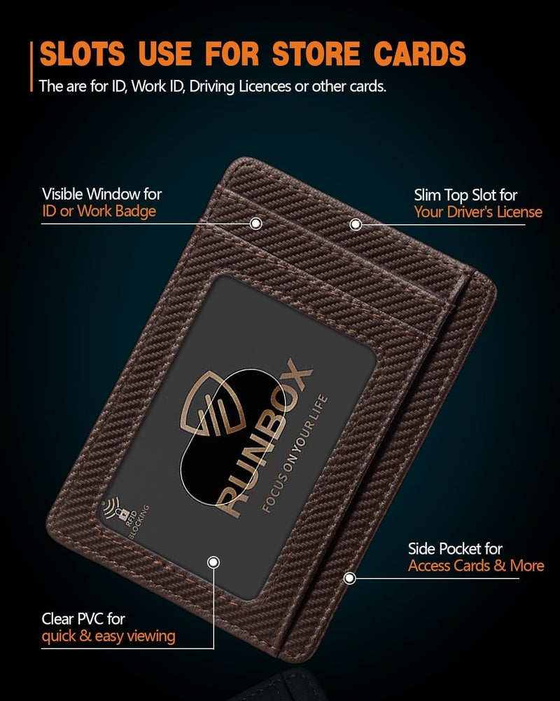 RUNBOX Slim ID Cases Minimalist Front Pocket RFID Blocking Leather Wallets for Men and Women Card Holder Wallets Gifts for men - Image 4