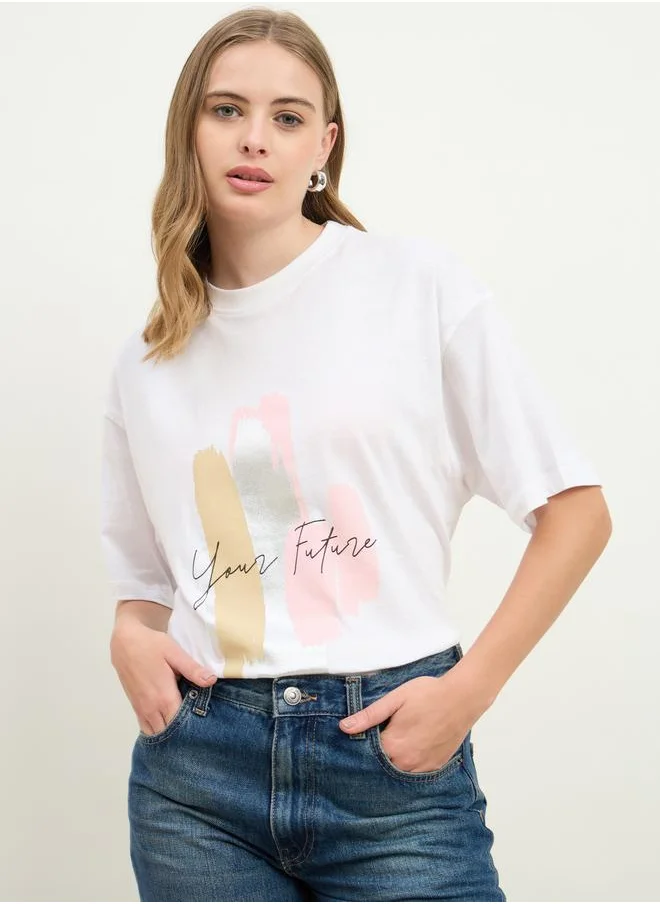Styli Styli Your Future Foil Graphic Print Oversized Longline T-Shirt