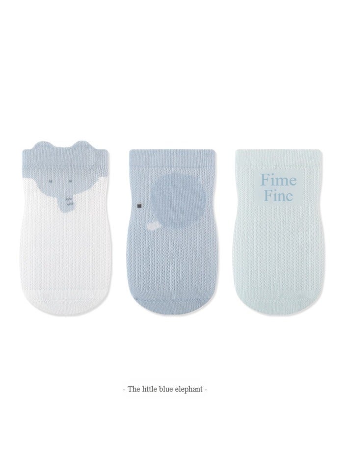 بيبي 3 قطع من جوارب الأطفال القطنية الناعمة غير القابلة للانزلاق والقابلة للتنفس للأطفال الصغار والأولاد والبنات - مقاس واحد، أزرق - Image 1