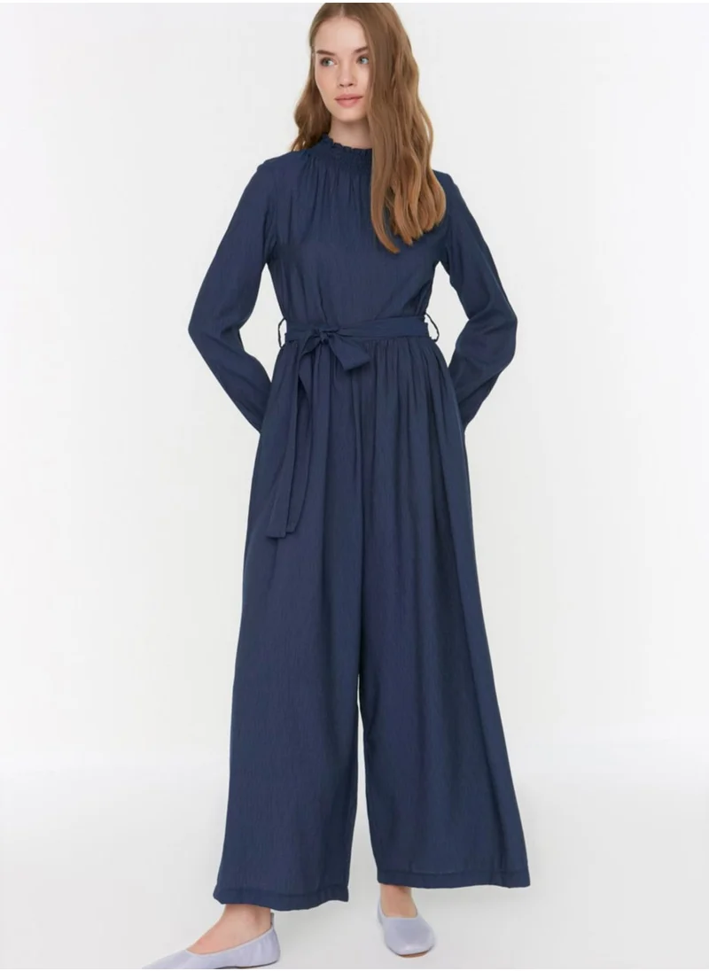 trendyol Pleated Tie Detail Wide Leg Jumpsuit