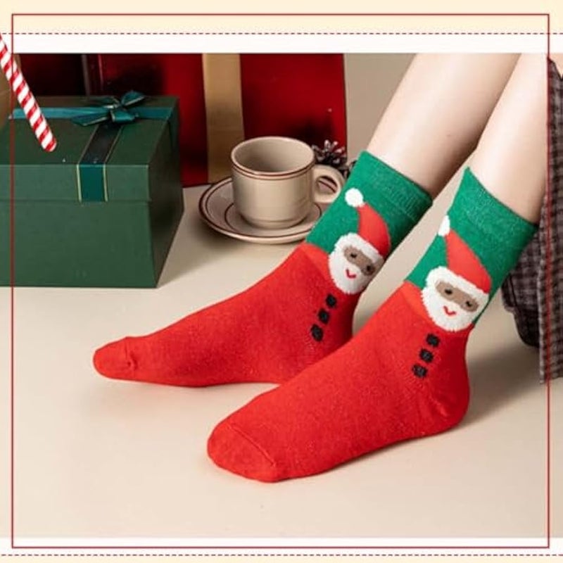إسكدنيا جوارب الكريسماس 5 ازواج هدايا الكريسماس للنساء والرجال، جوارب قطنية ملونة منقوشة بنمط ندفة الثلج، جوارب ناعمة فاخرة للكريسماس والشتاء والكريسماس مع صندوق هدايا - Image 5