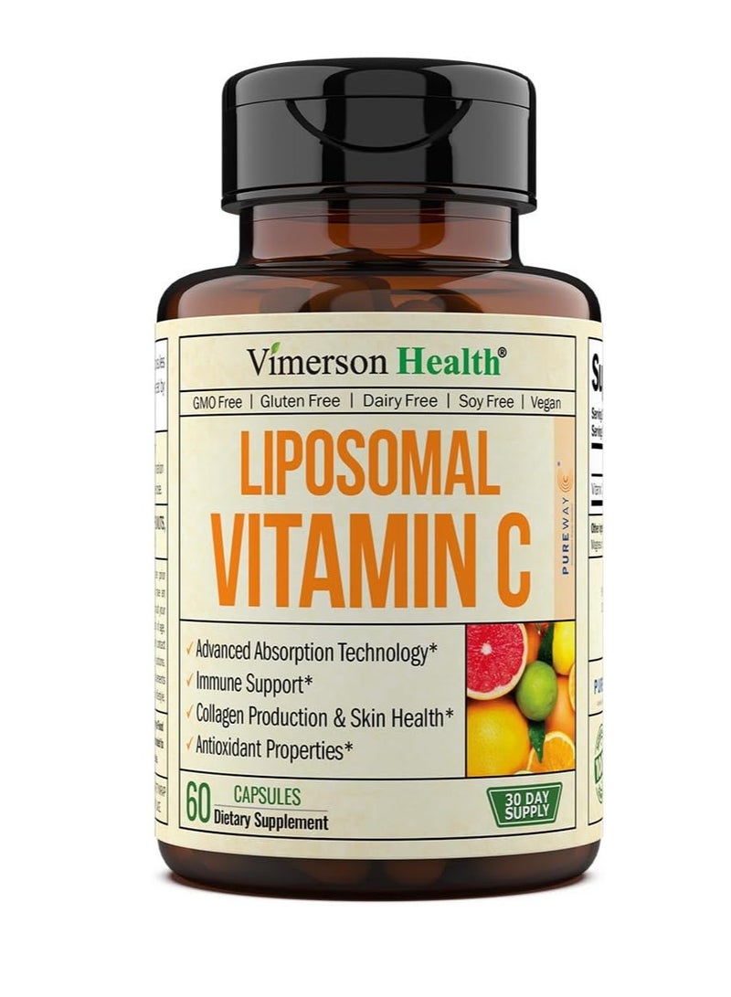 Vimerson Health Premium Vegan Liposomal Vitamin C 1000mg Capsules High Absorption Vitamin C Capsules for Optimal Immune Health. GMO, Gluten, Dairy & Soy Free. 60 VIT C Capsules - Made in The USA  - Image 1