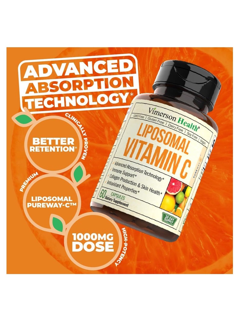 Vimerson Health Premium Vegan Liposomal Vitamin C 1000mg Capsules High Absorption Vitamin C Capsules for Optimal Immune Health. GMO, Gluten, Dairy & Soy Free. 60 VIT C Capsules - Made in The USA  - Image 4