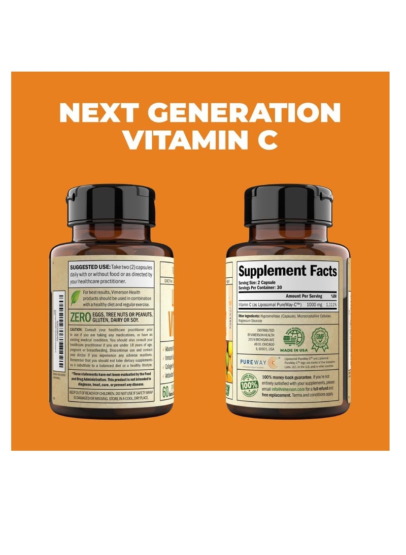 Vimerson Health Premium Vegan Liposomal Vitamin C 1000mg Capsules High Absorption Vitamin C Capsules for Optimal Immune Health. GMO, Gluten, Dairy & Soy Free. 60 VIT C Capsules - Made in The USA  - Image 3
